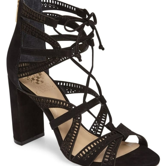 Vince Camuto Shoes - Vince Camuto Black Mindie Strappy Stack Heels